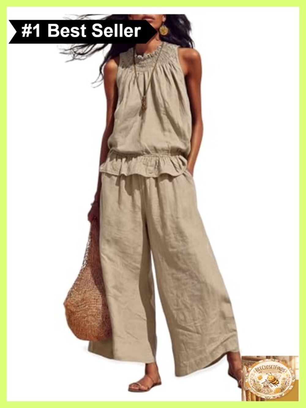 Sleeveless Ruffle Top Wide Leg Pants 2 Piece Set Summer Loungewear Beach